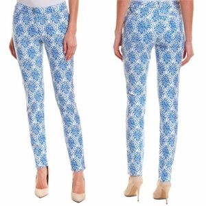 J. MCLAUGHLIN Lexi Blue White Pattern Print Jeans 10 Stretch Skinny Preppy
